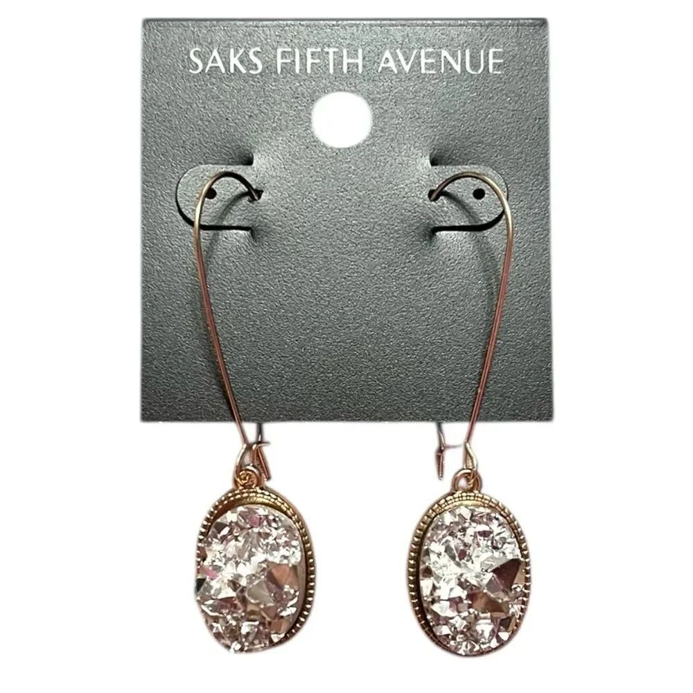 Saks Fifth Avenue Silver Faux Druzy Crystal Oval Drop Earrings